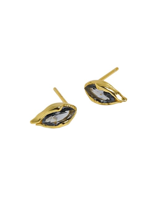 18K gold [with pure Tremella plug] 925 Sterling Silver Cubic Zirconia Leaf Vintage Stud Earring